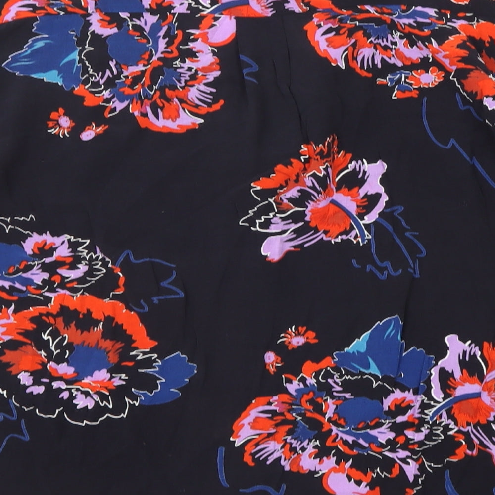 Whistles Womens Black Floral Cupro Basic Blouse Size L Collared
