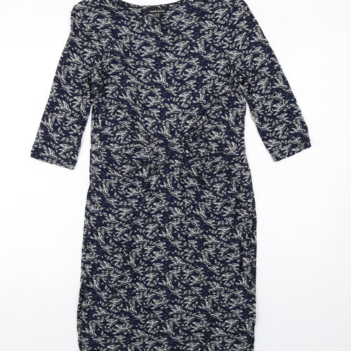 Warehouse Womens Blue Geometric Viscose Shift Size 14 Round Neck Pullover