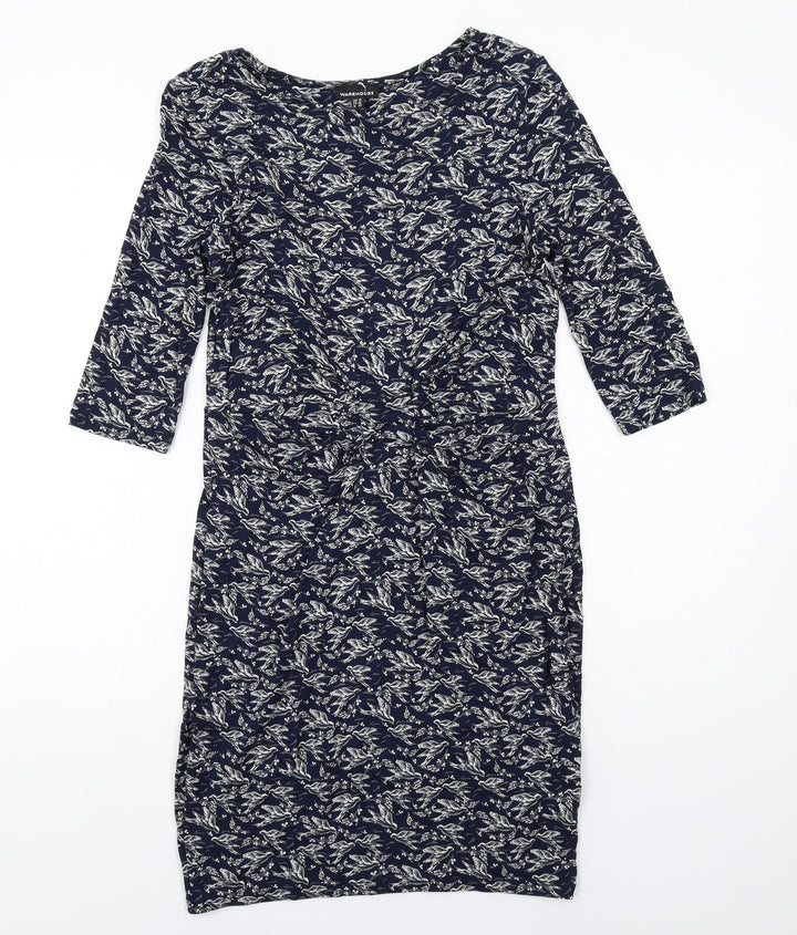 Warehouse Womens Blue Geometric Viscose Shift Size 14 Round Neck Pullover
