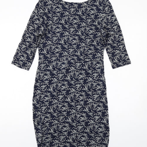 Warehouse Womens Blue Geometric Viscose Shift Size 14 Round Neck Pullover