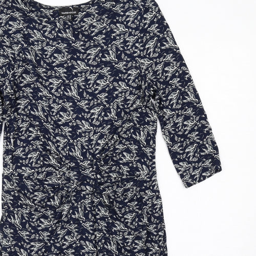 Warehouse Womens Blue Geometric Viscose Shift Size 14 Round Neck Pullover