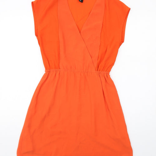 H&M Womens Orange Polyester A-Line Size 8 V-Neck Pullover