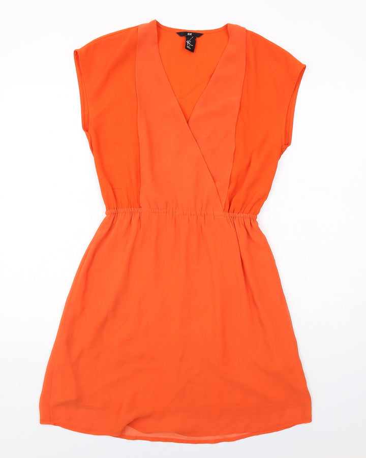 H&M Womens Orange Polyester A-Line Size 8 V-Neck Pullover
