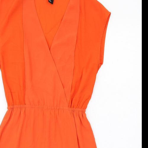 H&M Womens Orange Polyester A-Line Size 8 V-Neck Pullover