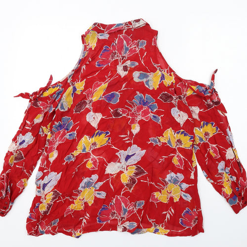 NEXT Womens Red Floral Viscose Basic Blouse Size 16 Collared - Cold Shoulder