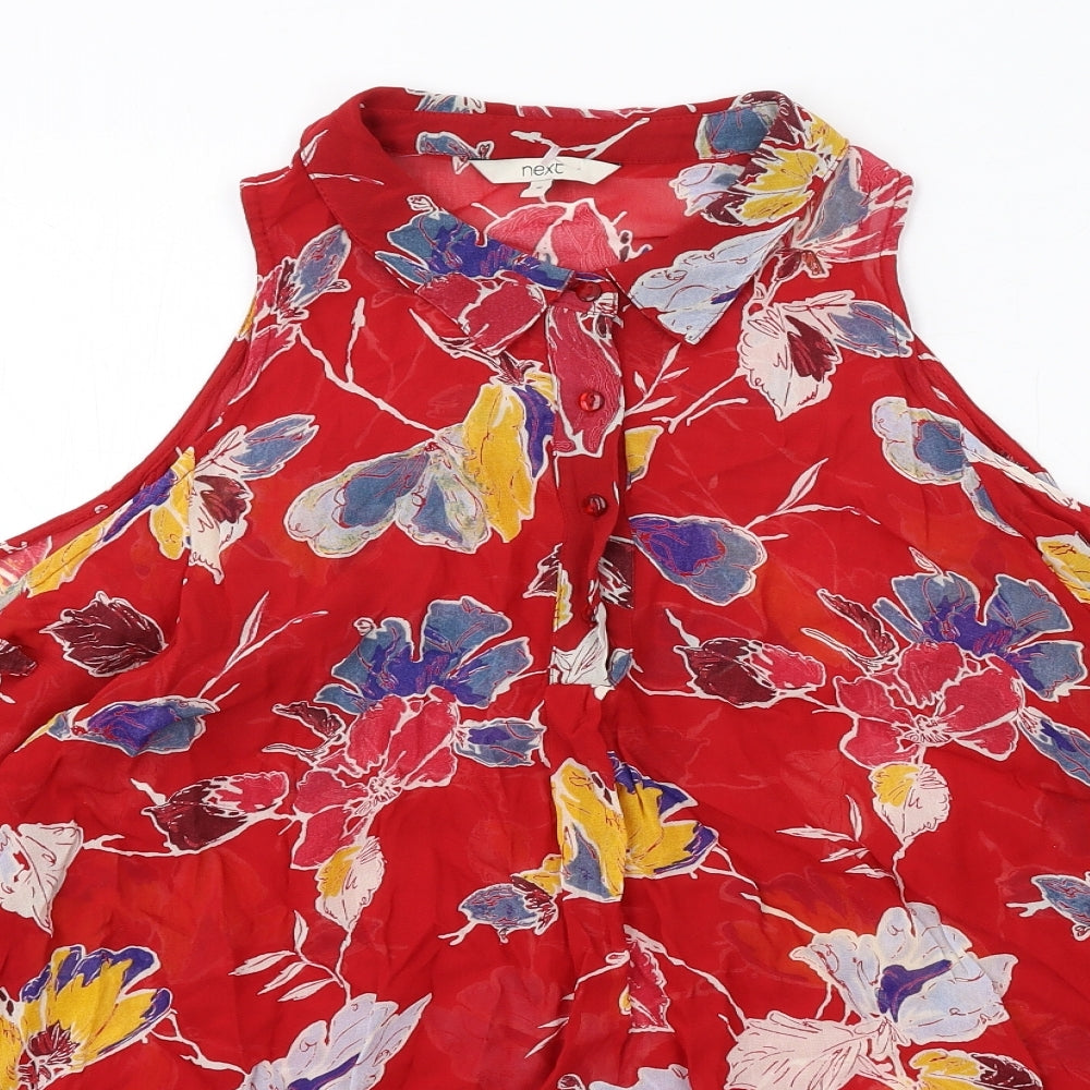 NEXT Womens Red Floral Viscose Basic Blouse Size 16 Collared - Cold Shoulder