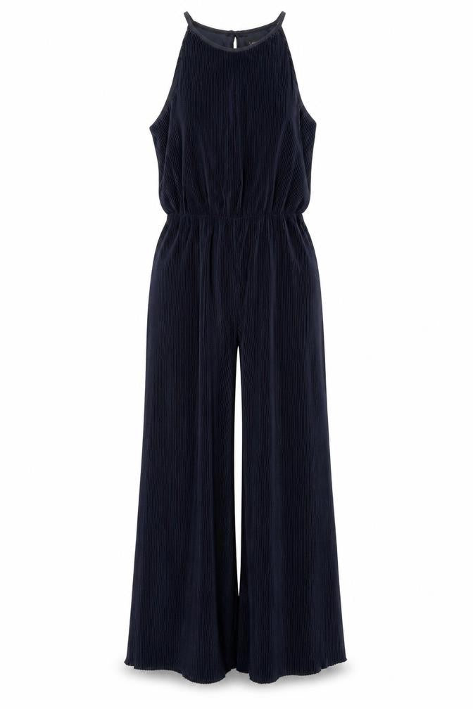 Front view of Topshop women’s blue polyester jumpsuit one-piece, size UK 6, zip