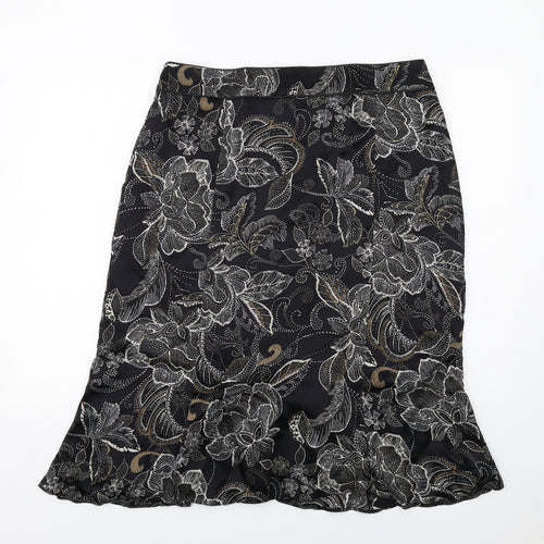 Roman Womens Black Floral Viscose A-Line Skirt Size 18 Zip