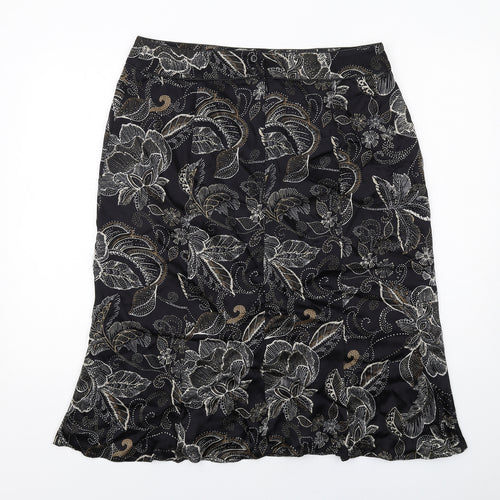 Roman Womens Black Floral Viscose A-Line Skirt Size 18 Zip