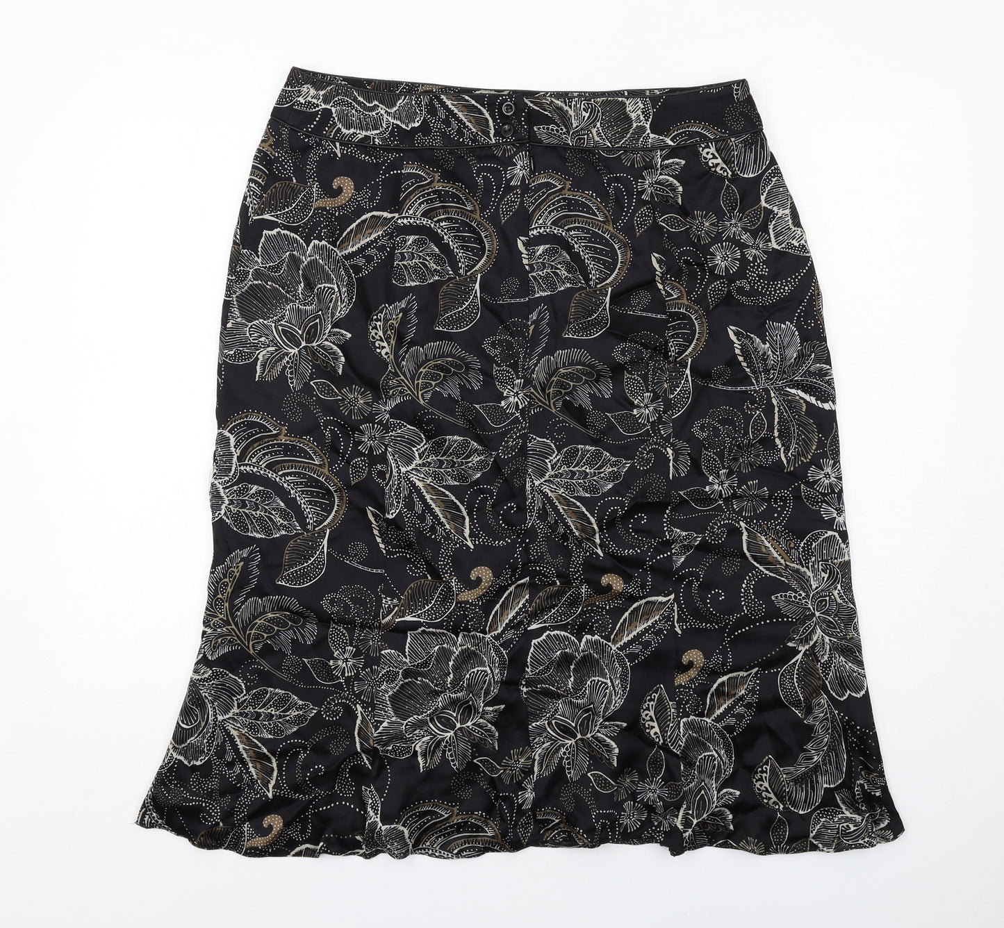 Roman Womens Black Floral Viscose A-Line Skirt Size 18 Zip
