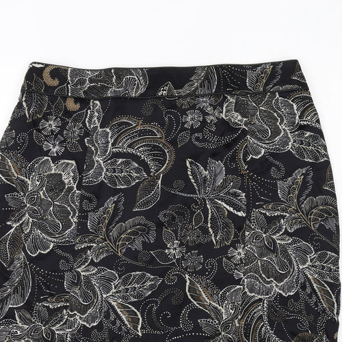 Roman Womens Black Floral Viscose A-Line Skirt Size 18 Zip