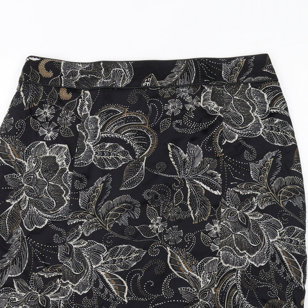 Roman Womens Black Floral Viscose A-Line Skirt Size 18 Zip