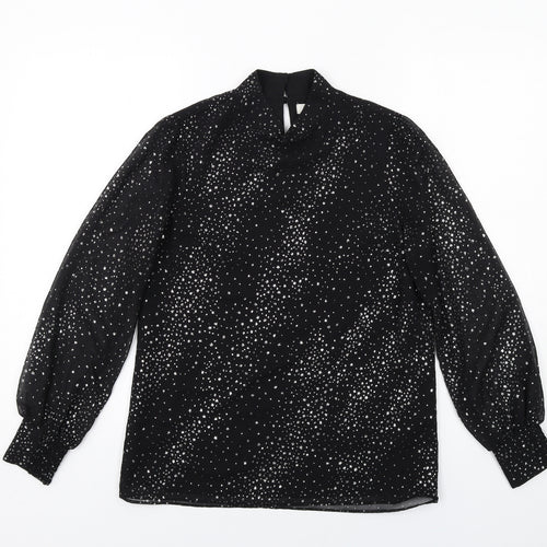 Oasis Womens Black Polyester Basic Blouse Size 6 Mock Neck