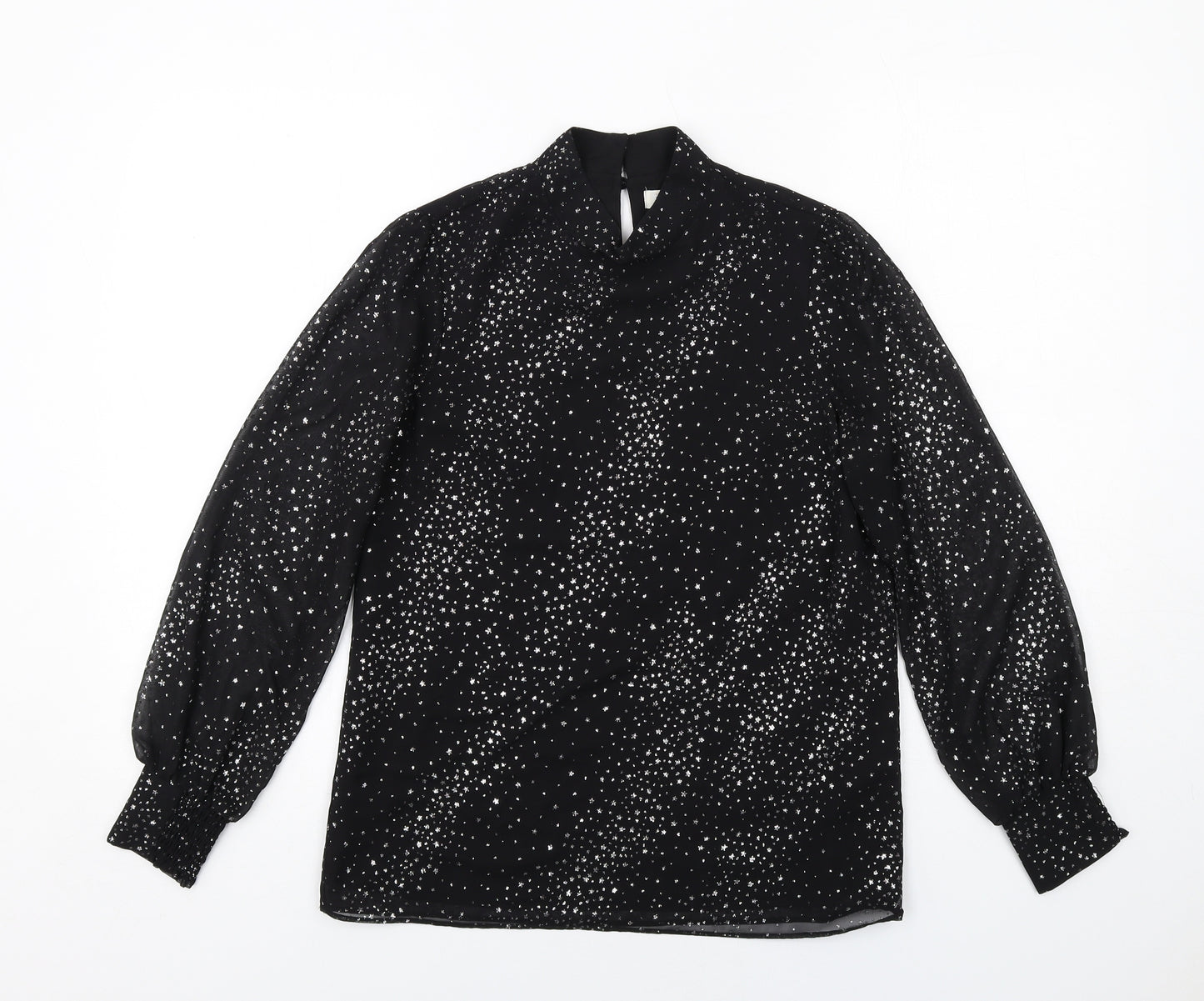 Oasis Womens Black Polyester Basic Blouse Size 6 Mock Neck