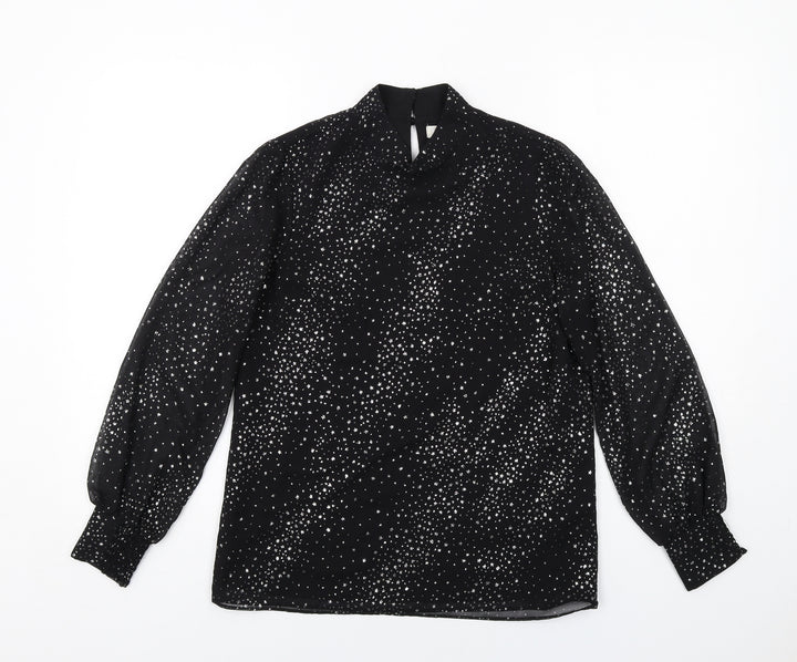 Oasis Womens Black Polyester Basic Blouse Size 6 Mock Neck