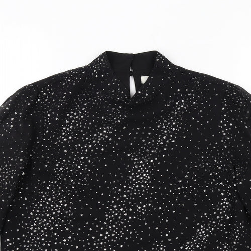 Oasis Womens Black Polyester Basic Blouse Size 6 Mock Neck