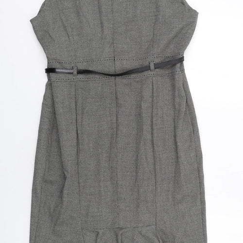 Marks and Spencer Womens Grey Geometric Polyester Shift Size 16 Round Neck Zip