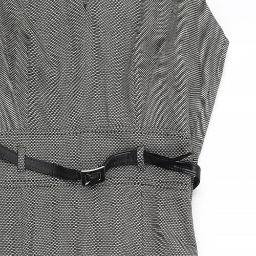 Marks and Spencer Womens Grey Geometric Polyester Shift Size 16 Round Neck Zip