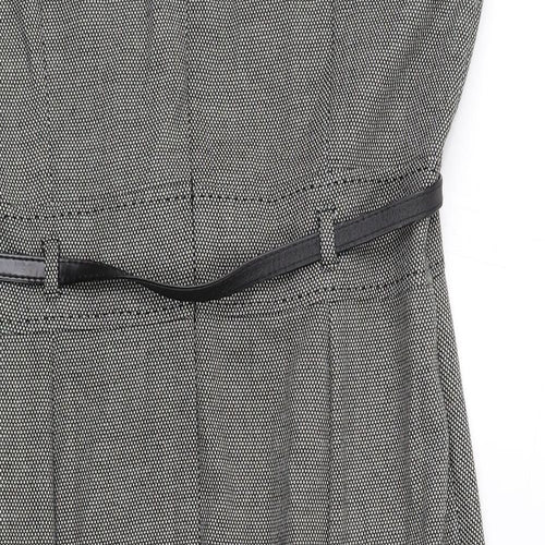 Marks and Spencer Womens Grey Geometric Polyester Shift Size 16 Round Neck Zip