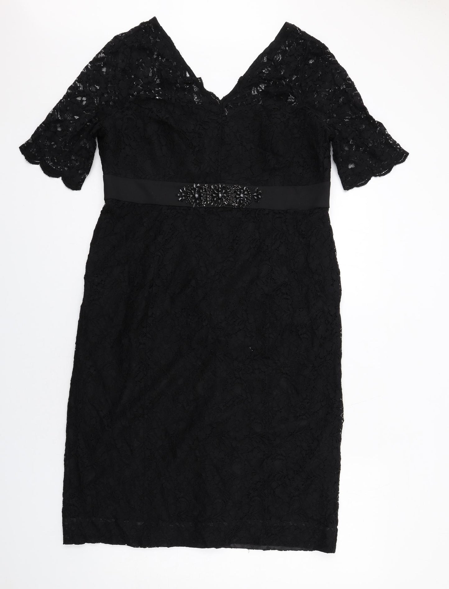 Monsoon Womens Black Nylon Shift Size 18 V-Neck Zip - Lace Details