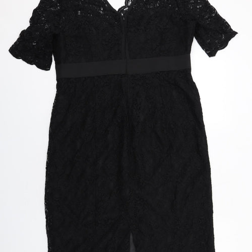 Monsoon Womens Black Nylon Shift Size 18 V-Neck Zip - Lace Details