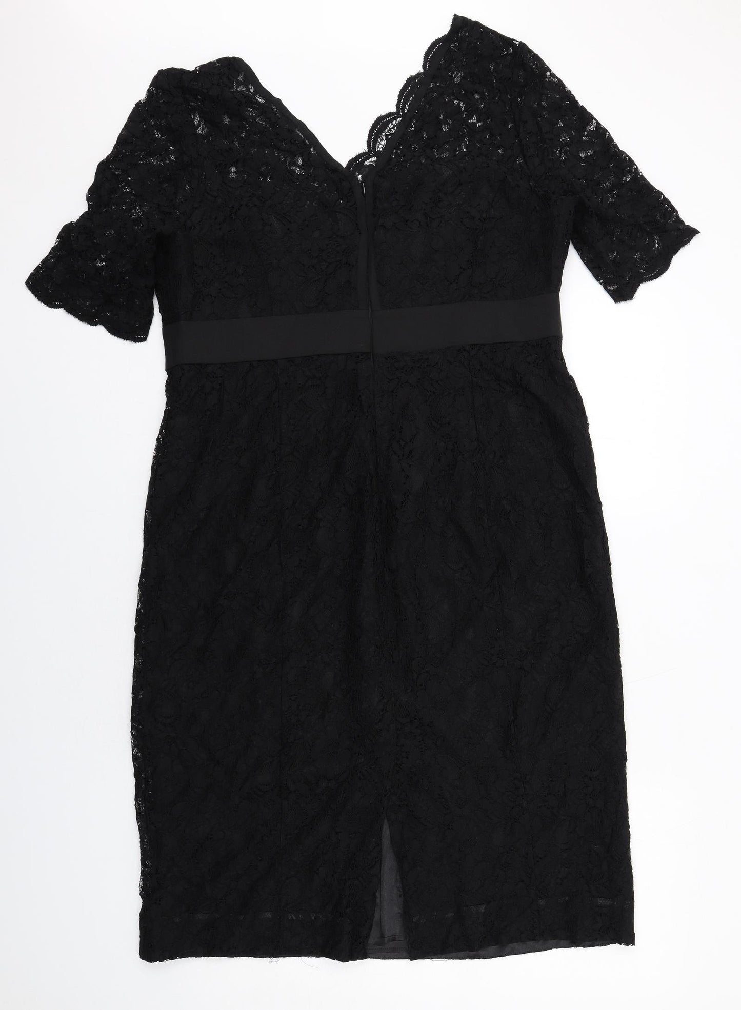 Monsoon Womens Black Nylon Shift Size 18 V-Neck Zip - Lace Details