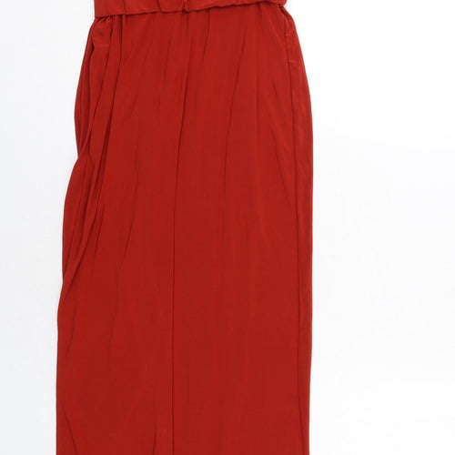 Boohoo Womens Red Polyester Maxi Size 8 V-Neck Pullover