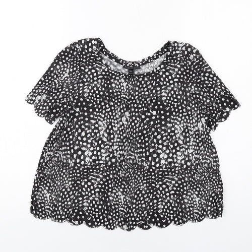 Topshop Womens Black Animal Print Polyester Basic Blouse Size 6 Round Neck