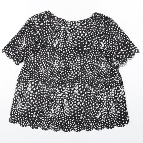 Topshop Womens Black Animal Print Polyester Basic Blouse Size 6 Round Neck