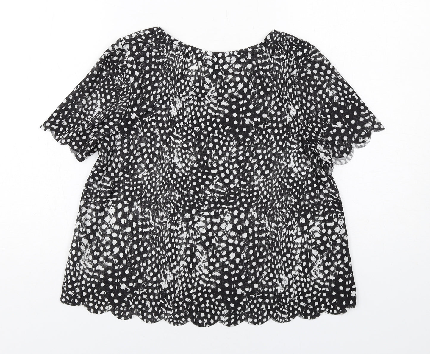 Topshop Womens Black Animal Print Polyester Basic Blouse Size 6 Round Neck