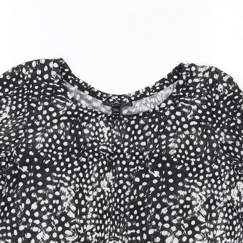 Topshop Womens Black Animal Print Polyester Basic Blouse Size 6 Round Neck