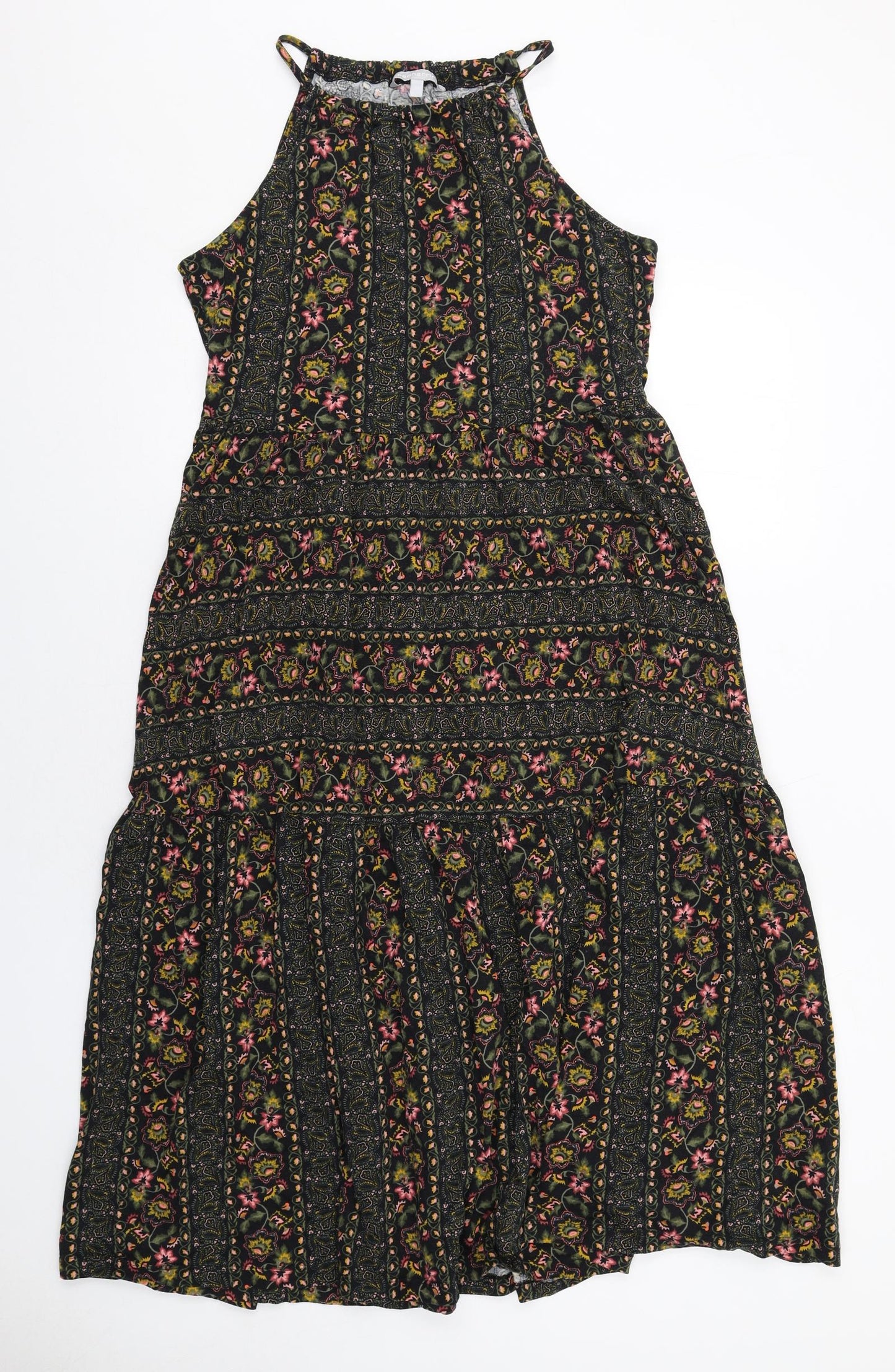 Red Herring Womens Multicoloured Geometric Cotton Tank Dress Size 14 Halter Pullover