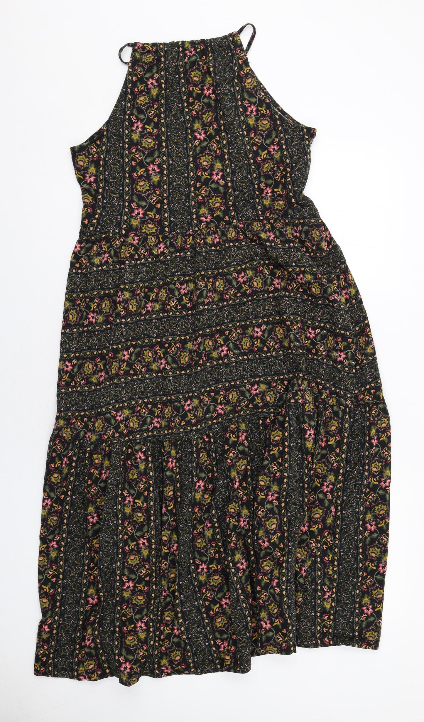 Red Herring Womens Multicoloured Geometric Cotton Tank Dress Size 14 Halter Pullover