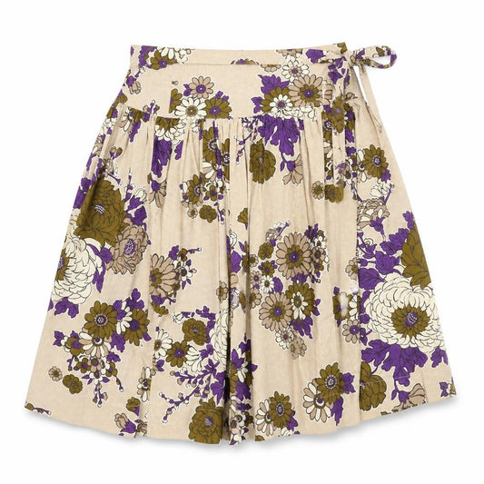 Front view of French Connection women’s beige floral cotton swing skirt, size UK 6, zip