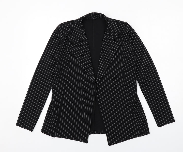 PRETTYLITTLETHING Womens Black Striped Jacket Blazer Size S