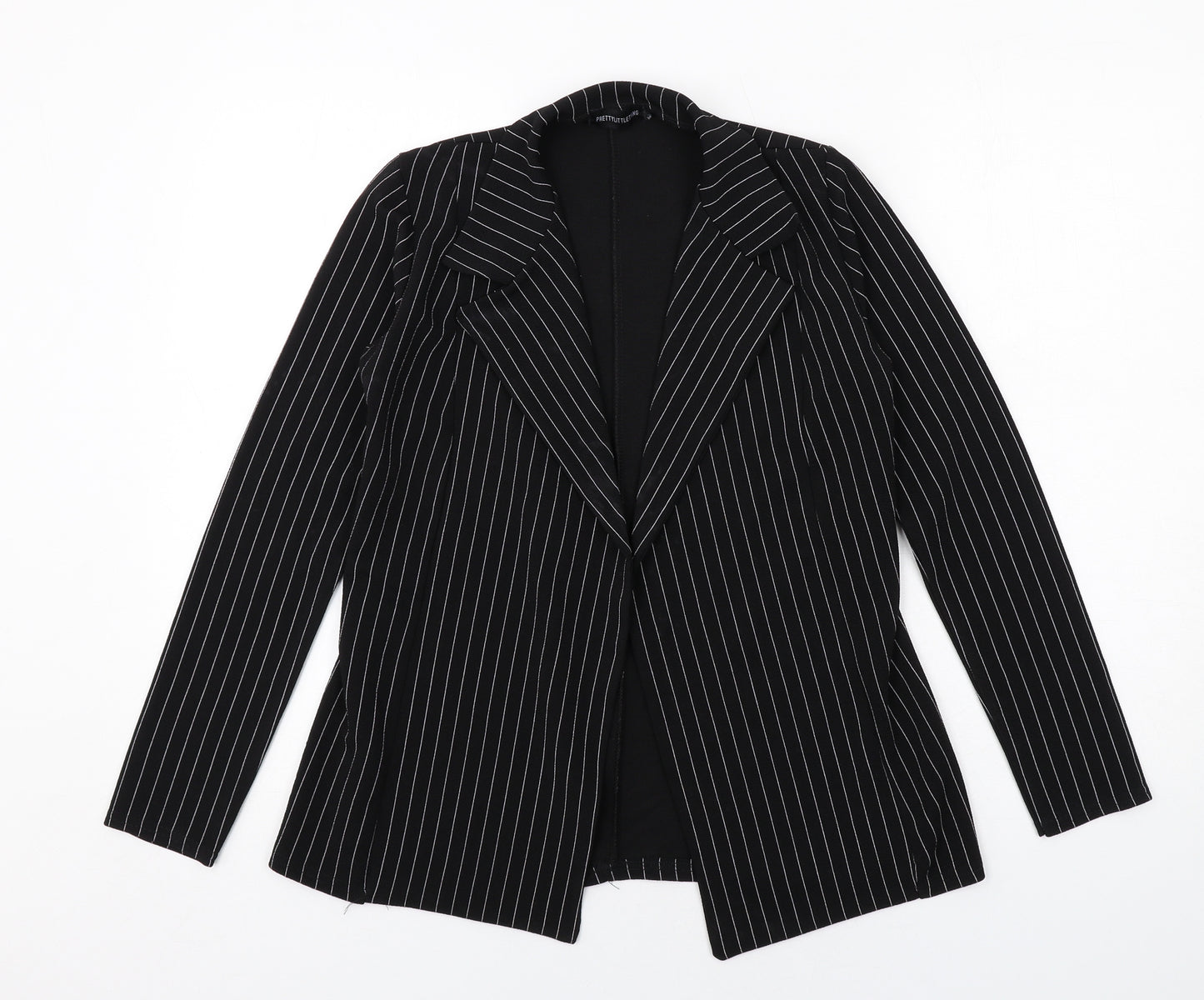 PRETTYLITTLETHING Womens Black Striped Jacket Blazer Size S