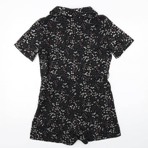 Oh My Days Womens Black Floral Viscose Playsuit One-Piece Size 8 Zip