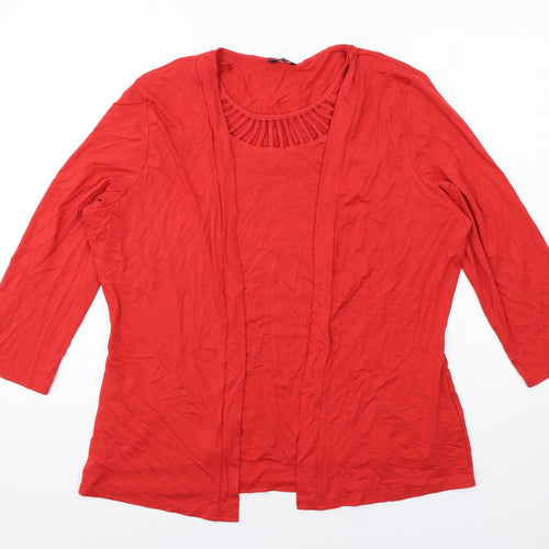 Jenny Lloyd Womens Red Viscose Basic Blouse Size 20 Round Neck - Cardigan Effect
