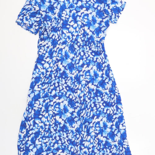 Damart Womens Blue Geometric Viscose A-Line Size 10 V-Neck Pullover