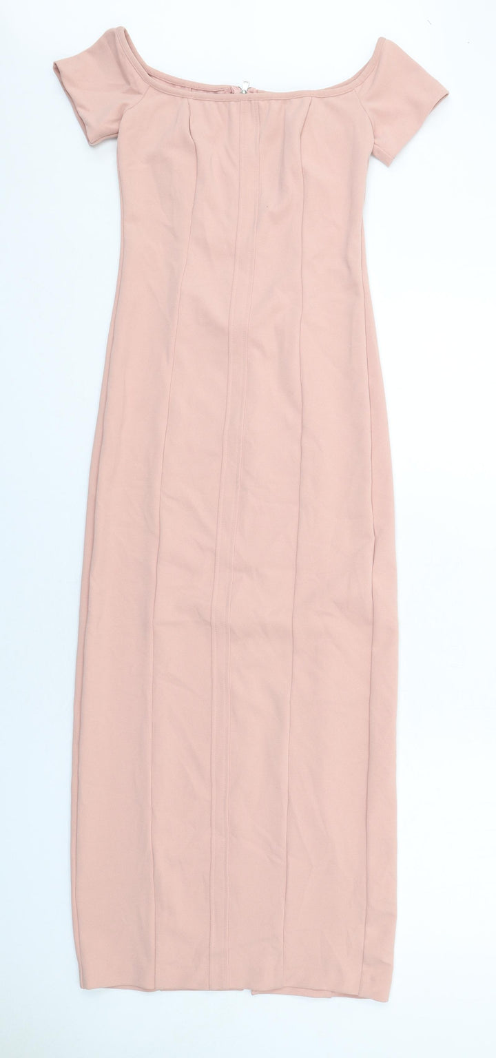 Zara Womens Pink Polyester Shift Size S Off the Shoulder Zip