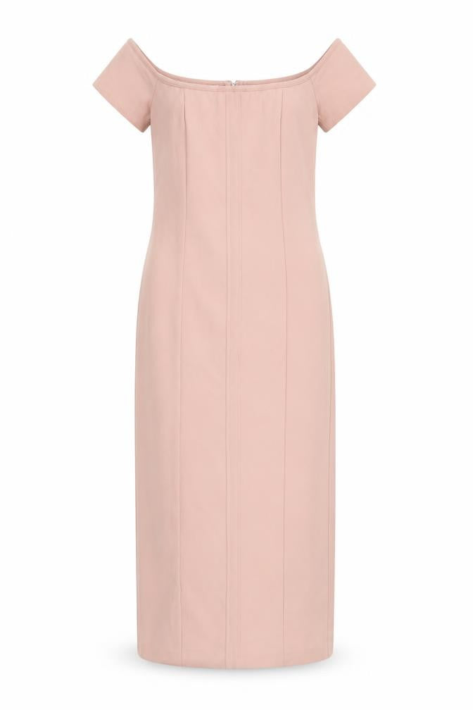 Front view of Zara women’s pink polyester shift, size S, off the shoulder zip