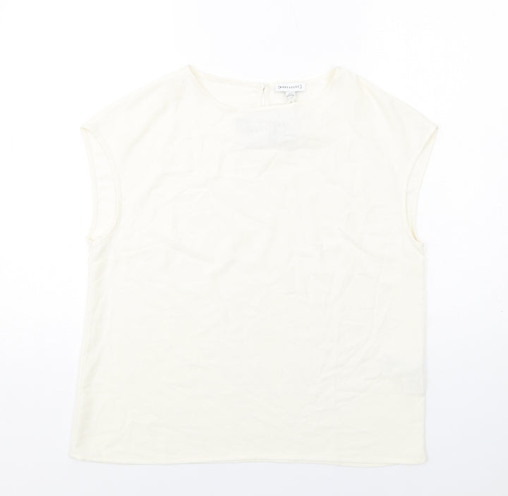 Warehouse Womens Ivory Polyester Basic T-Shirt Size 12 Round Neck