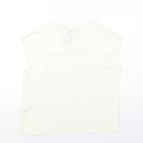 Warehouse Womens Ivory Polyester Basic T-Shirt Size 12 Round Neck