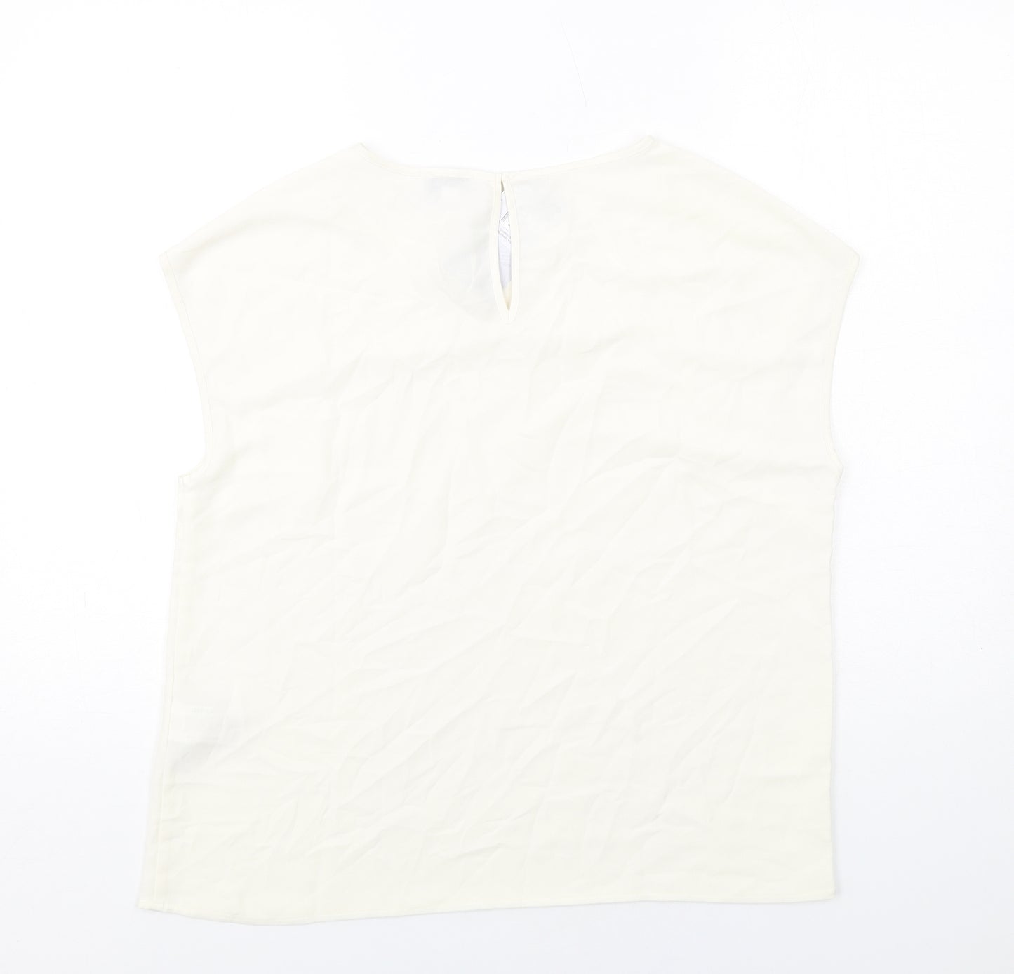 Warehouse Womens Ivory Polyester Basic T-Shirt Size 12 Round Neck