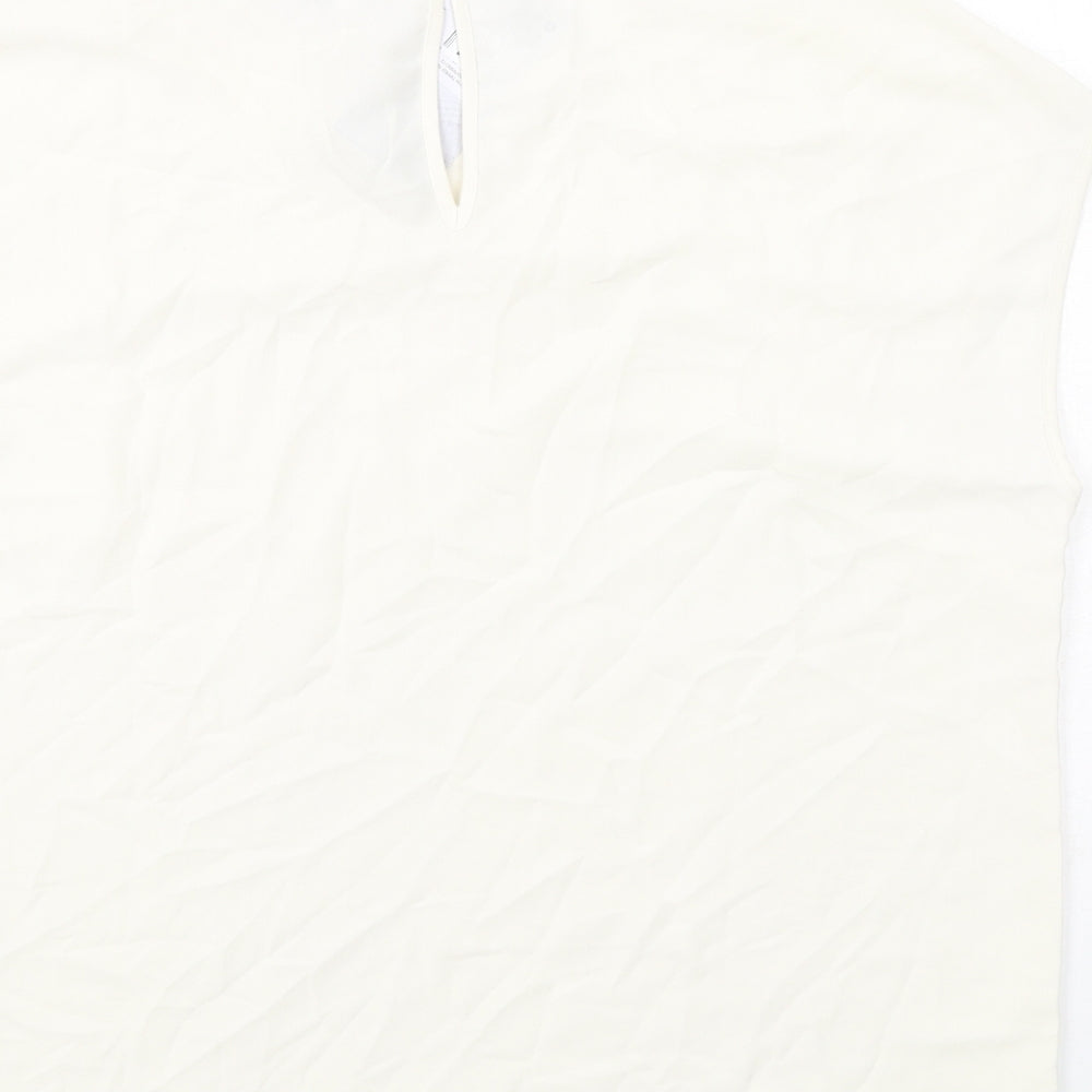 Warehouse Womens Ivory Polyester Basic T-Shirt Size 12 Round Neck