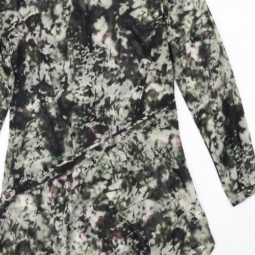 Mint Velvet Womens Green Geometric Polyester Shirt Dress Size 8 V-Neck Zip