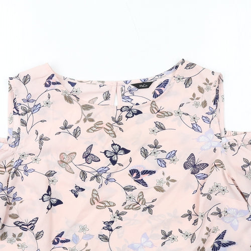 M&Co Womens Pink Geometric Polyester Basic Blouse Size 12 Round Neck - Butterfly Pattern Cold Shoulder