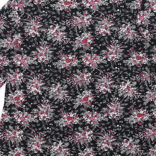 Marks and Spencer Womens Black Floral Cotton Basic T-Shirt Size 14 Round Neck