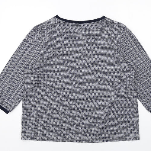 Damart Womens Blue Geometric Polyester Basic T-Shirt Size 18 Round Neck