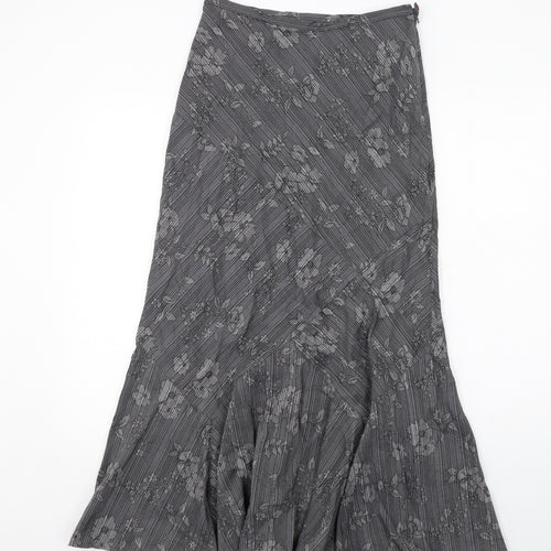 Per Una Womens Grey Floral Polyester Swing Skirt Size 8 Zip